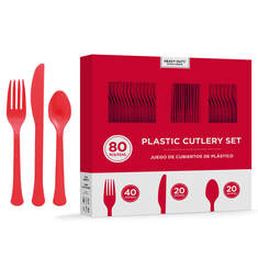 Cutlery Package (40 Forks, 20 Knives, 20 Spoons) -- Red
